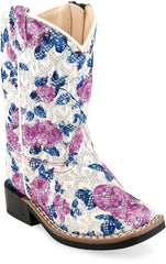 Old West Flower Print Toddler's All Over Leatherette Material Broad Square Toe Boots - Old West