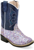 Old West Sparkling Purple Foot Blue Crackle Shaft TODDLER'S ALL OVER LEATHERETTE MATERIAL BROAD SQUARE TOE BOOTS - Old West