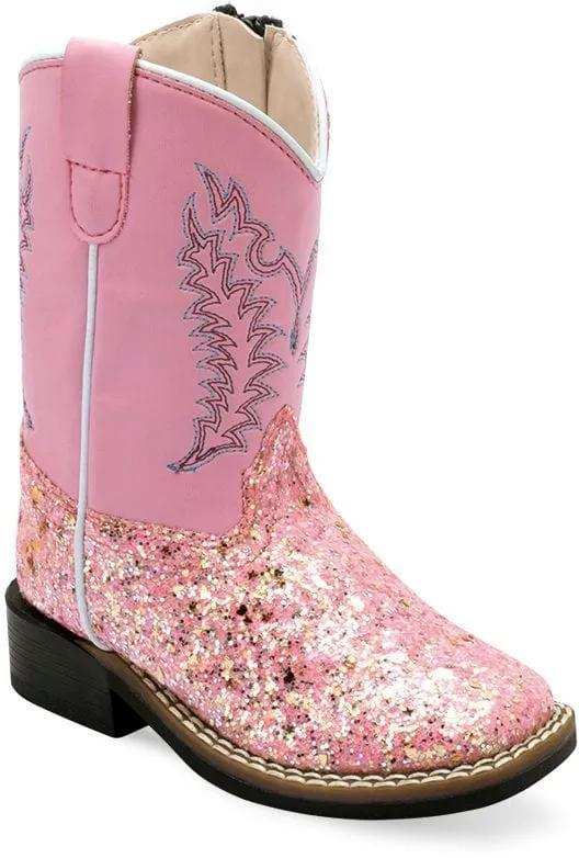 Old West Sparkling Pink Foot Pink Shaft TODDLER'S ALL OVER LEATHERETTE MATERIAL BROAD SQUARE TOE BOOTS - Old West - Flyclothing LLC