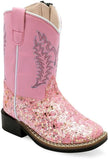 Old West Sparkling Pink Foot Pink Shaft TODDLER'S ALL OVER LEATHERETTE MATERIAL BROAD SQUARE TOE BOOTS - Old West