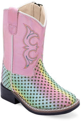 Old West Multicolored Foot Shiny Pink Shaft TODDLER'S ALL OVER LEATHERETTE MATERIAL BROAD SQUARE TOE BOOTS - Old West