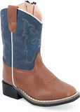 Old West Light Tan Foot Denim Blue Shaft Toddler's All Over Leatherette Material Broad Square Toe Boots - Old West
