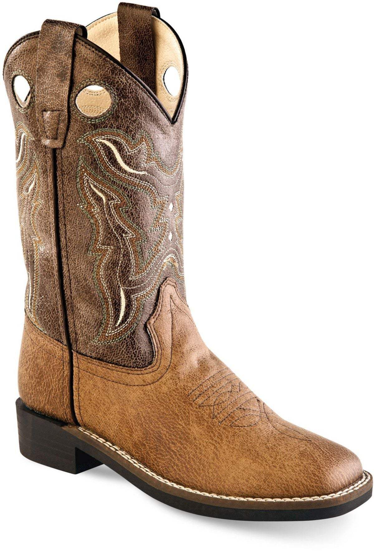 Old West Tan Vintage Foot Brown Crackle Shaft Children All Over Leatherette Material Broad Square Toe Boots - Old West - Flyclothing LLC
