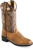 Old West Tan Vintage Foot Brown Crackle Shaft Children All Over Leatherette Material Broad Square Toe Boots - Old West