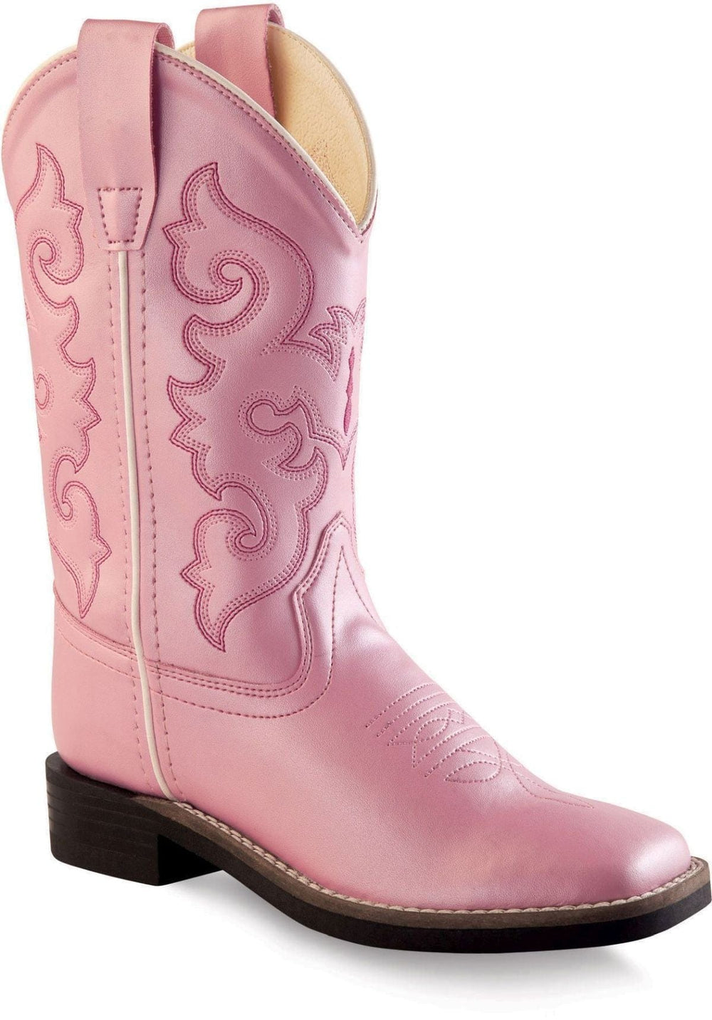 Old West Shiny Pink foot pink shaft Children All Over Leatherette Material Broad Square Toe Boots - Old West