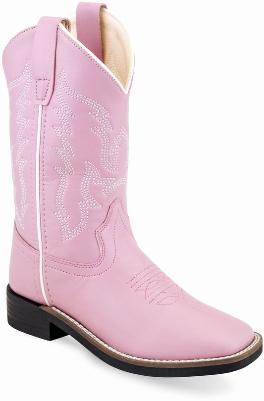 Old West Pink Children All Over Leatherette Material Broad Square Toe Boots