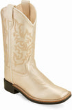 Old West Shiny Cream Children's All Over Leatherette Material Broad Square Toe Boots - Old West