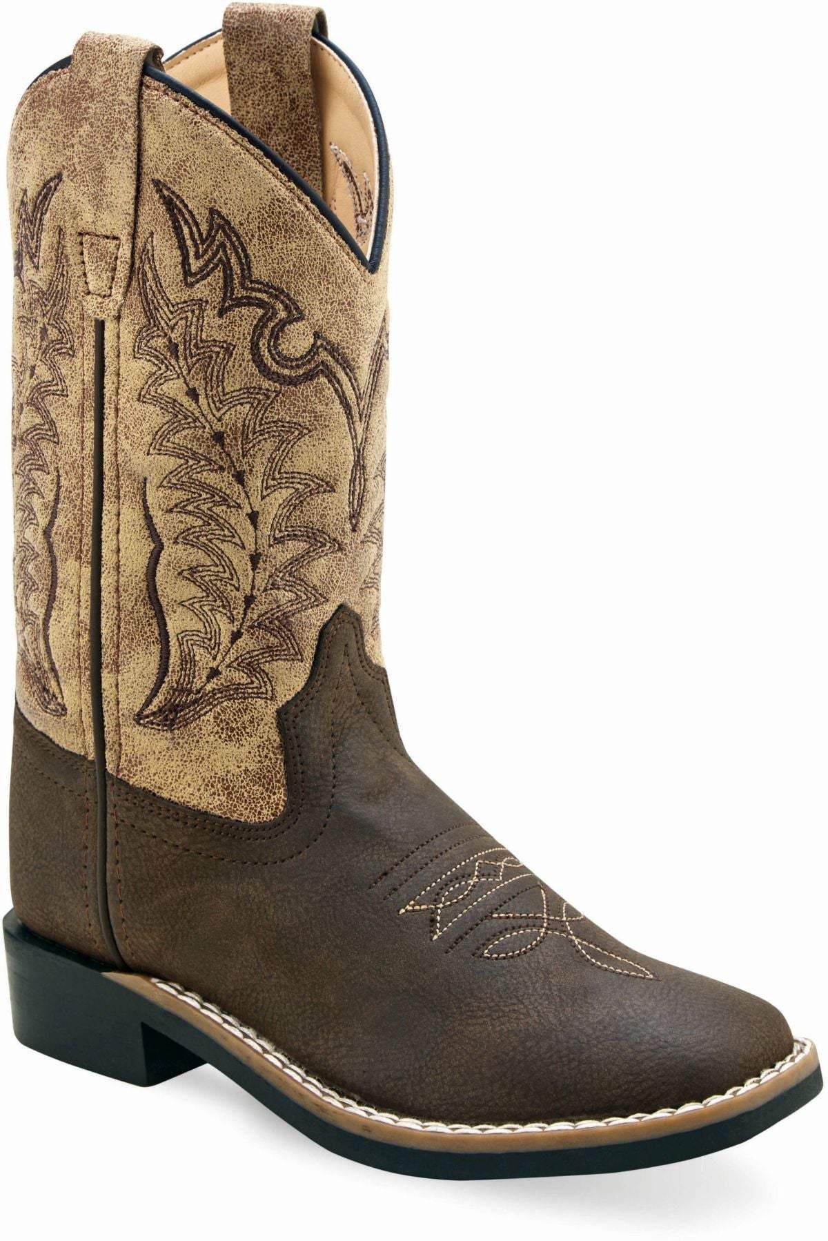 Old West Brown Foot Vintage Tan Shaft Children All Over Leatherette Material Broad Square Toe Boots - Old West - Flyclothing LLC