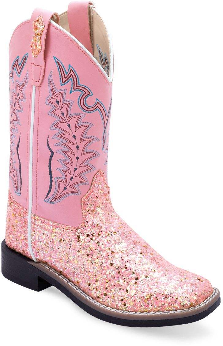 Old West Sparkling Pink Foot Pink Shaft CHILDREN ALL OVER LEATHERETTE MATERIAL BROAD SQUARE TOE BOOTS - Old West - Flyclothing LLC