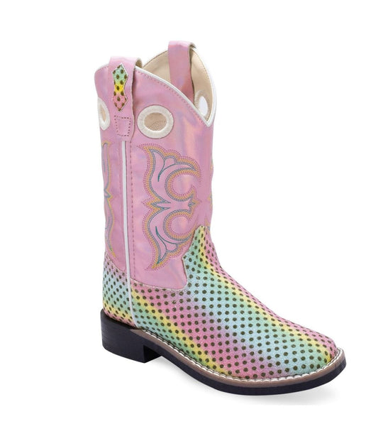 Old West Girls Multicolored Foot / Shiny Pink Shaft Boot VB9189 - Old West
