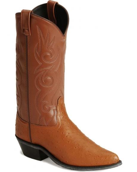 Old West Mens Cognac Ostrich Print All Over Leather 13" Boot - Old West - Flyclothing LLC