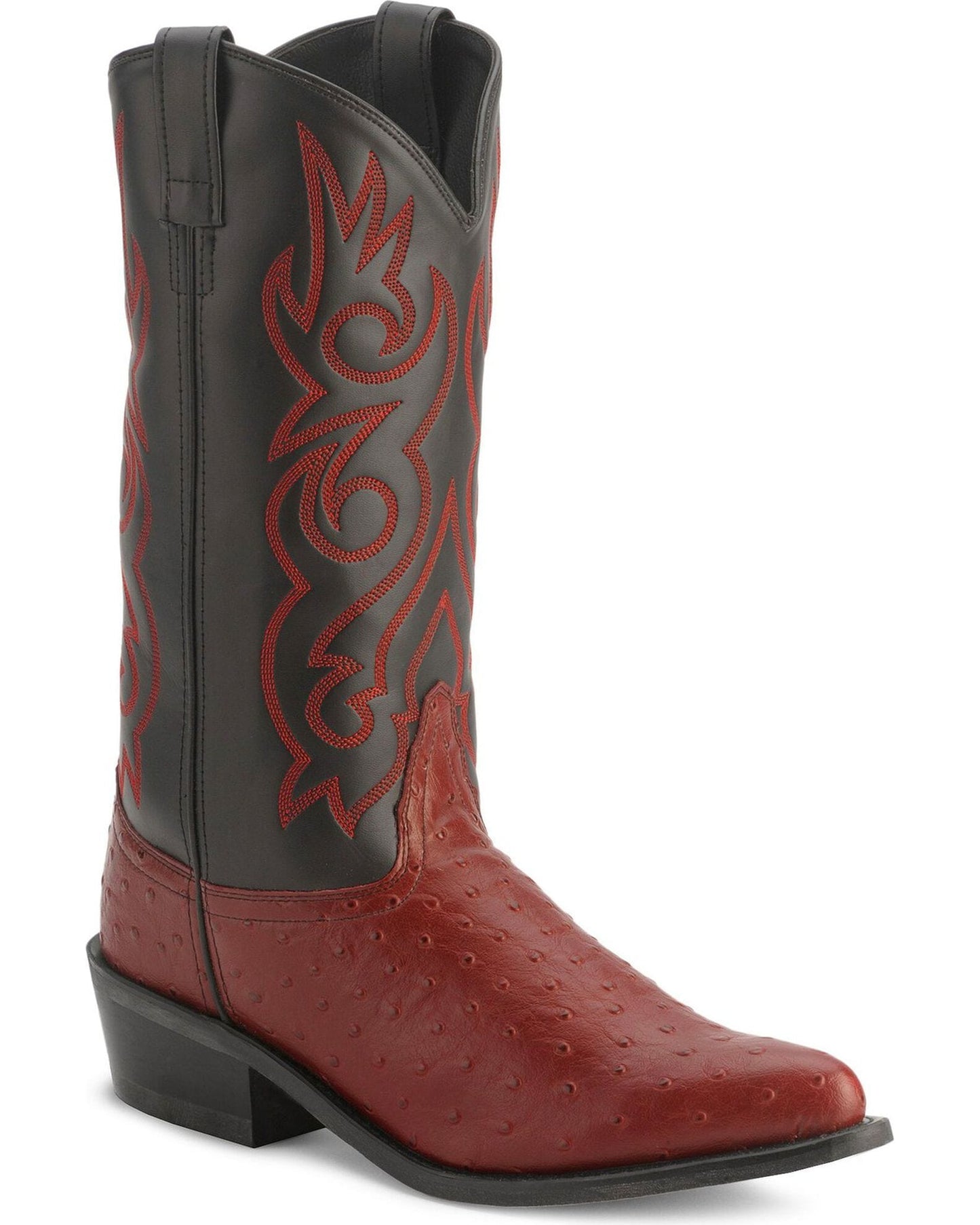Old West Mens Cherry Ostrich Print All Over Leather 13" Boot - Old West - Flyclothing LLC