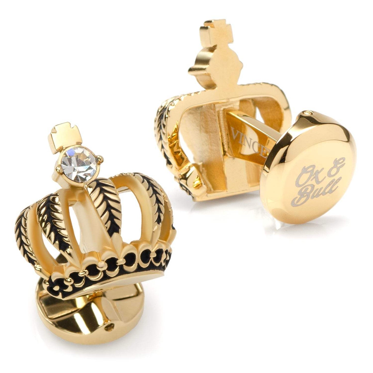 VDP 3D Crown Gold Crystal Stud Set - Cufflinks.com - Flyclothing LLC