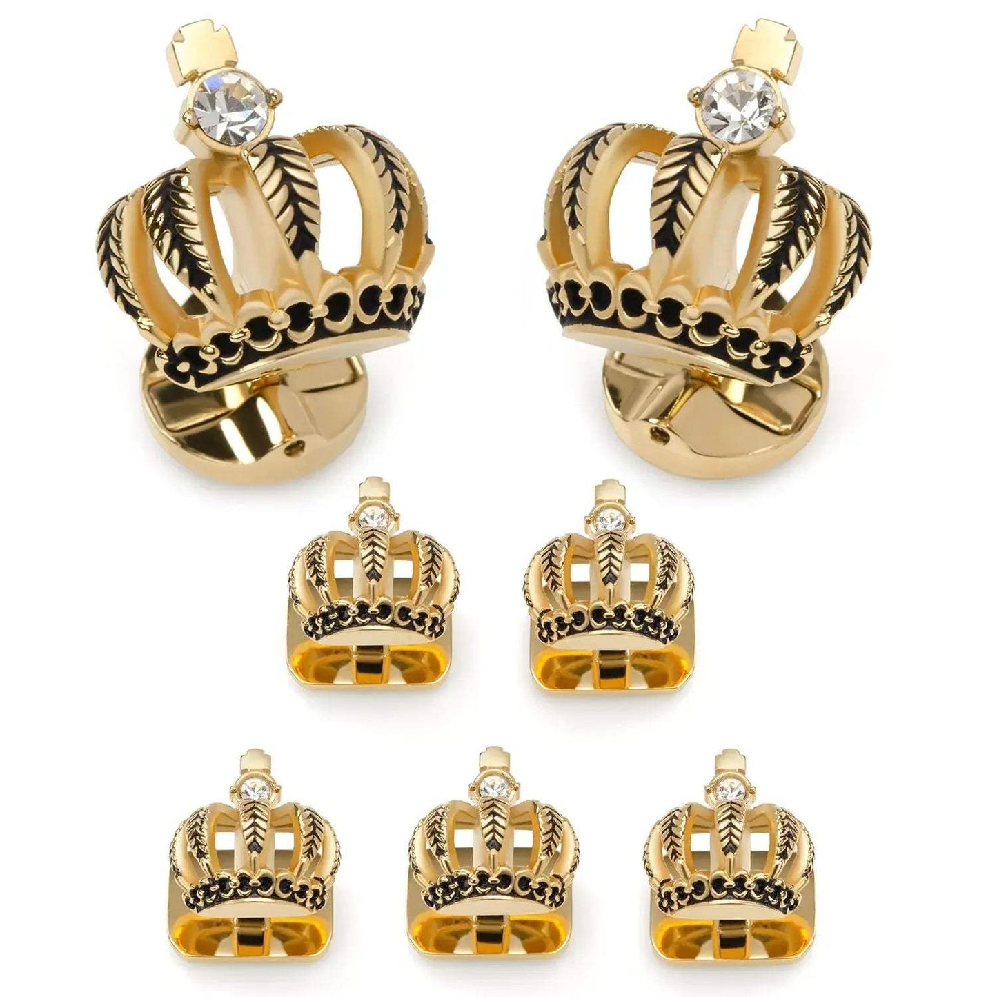 VDP 3D Crown Gold Crystal Stud Set - Cufflinks.com - Flyclothing LLC