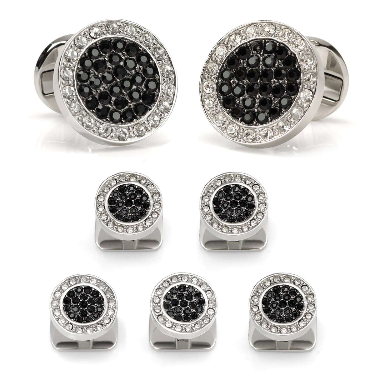 VDP White & Black Pave Crystals Stud Set - Cufflinks.com - Flyclothing LLC