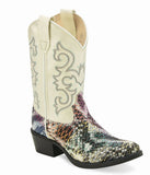 Old West Girls Multicolored Snake Print Foot / Shiny Cream Shaft Boot VJ9133 - Old West