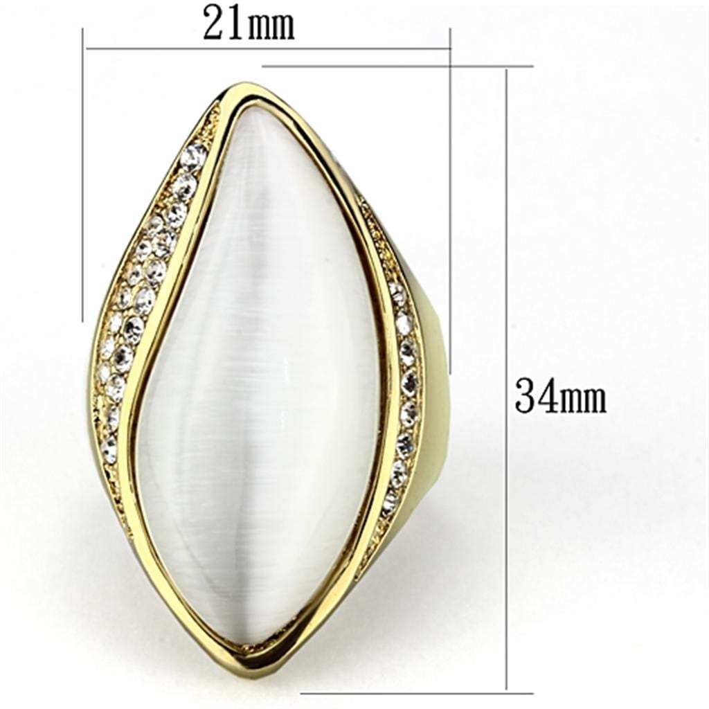 VL082 - IP Gold(Ion Plating) Brass Ring with Synthetic Cat Eye in White - Alamode - Flyclothing LLC