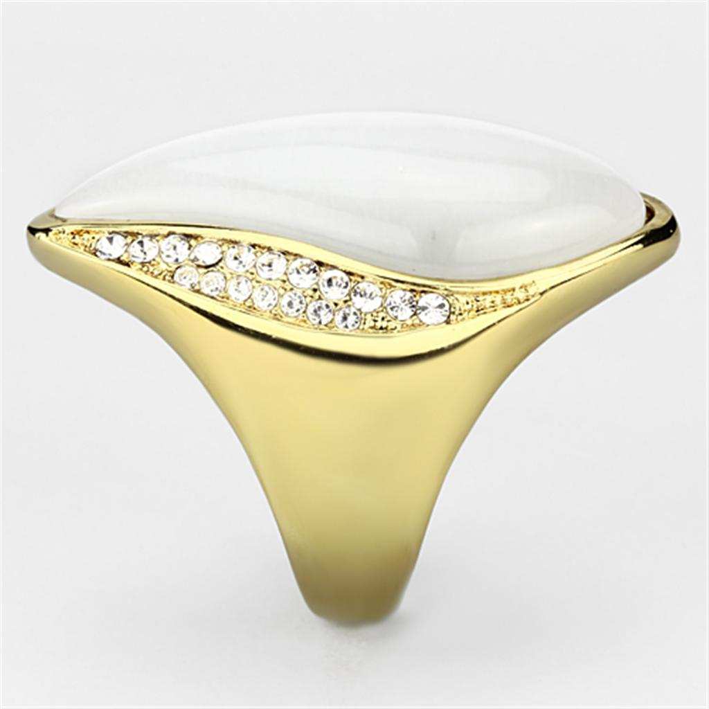 VL082 - IP Gold(Ion Plating) Brass Ring with Synthetic Cat Eye in White - Alamode - Flyclothing LLC