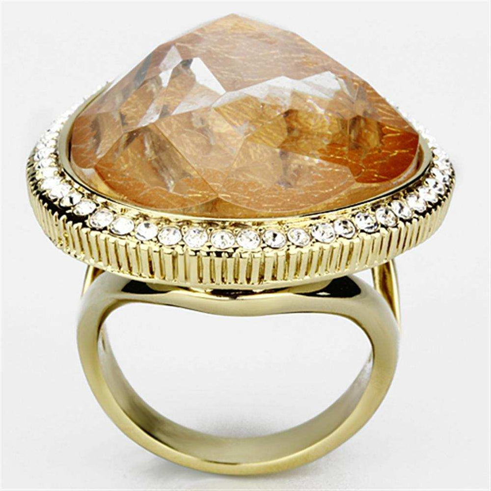 VL083 - IP Gold(Ion Plating) Brass Ring with Synthetic Synthetic Stone in Orange - Alamode - Flyclothing LLC