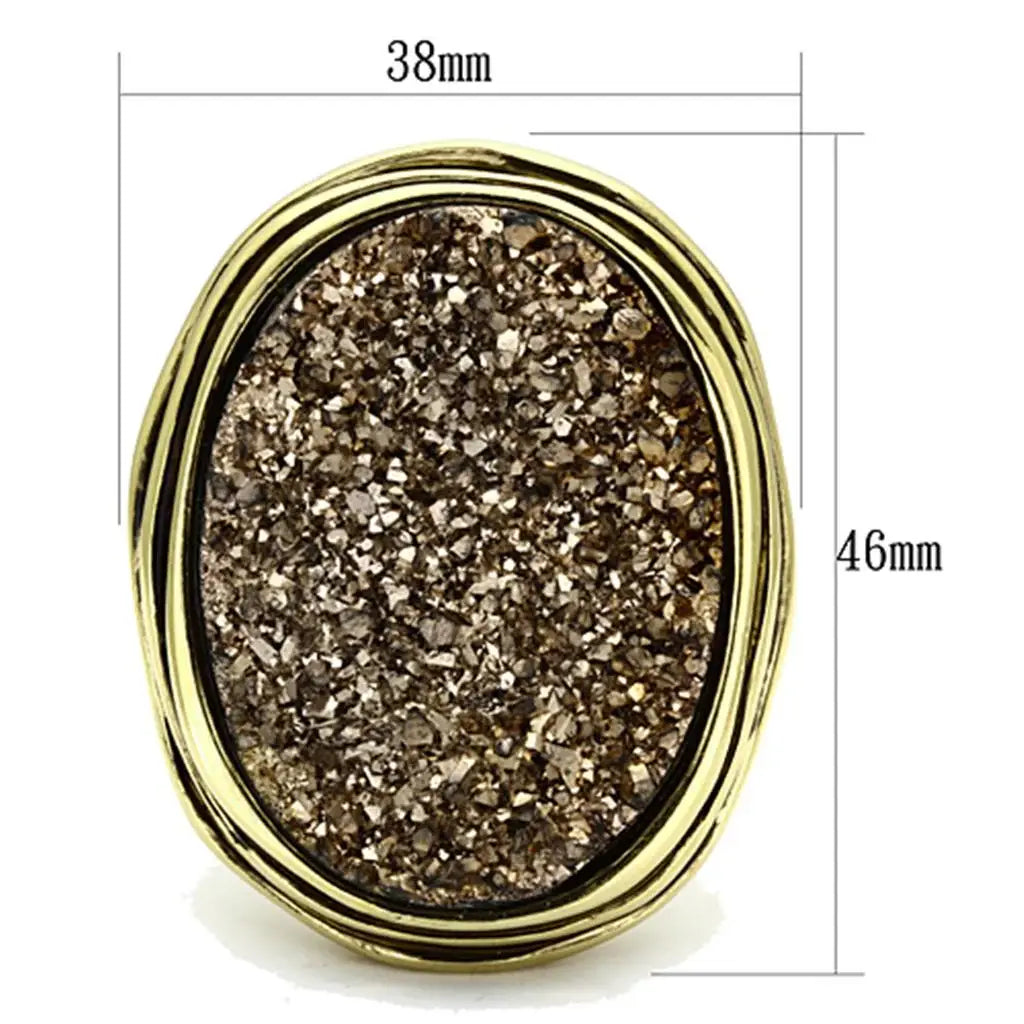 VL085 - IP Gold(Ion Plating) Brass Ring with Synthetic Synthetic Stone in Champagne - Alamode - Flyclothing LLC