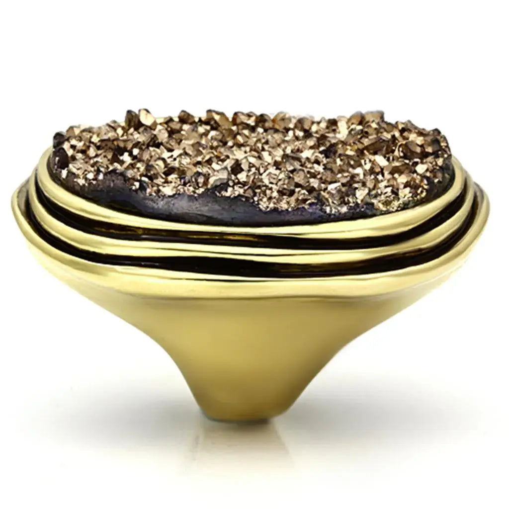 VL085 - IP Gold(Ion Plating) Brass Ring with Synthetic Synthetic Stone in Champagne - Alamode - Flyclothing LLC