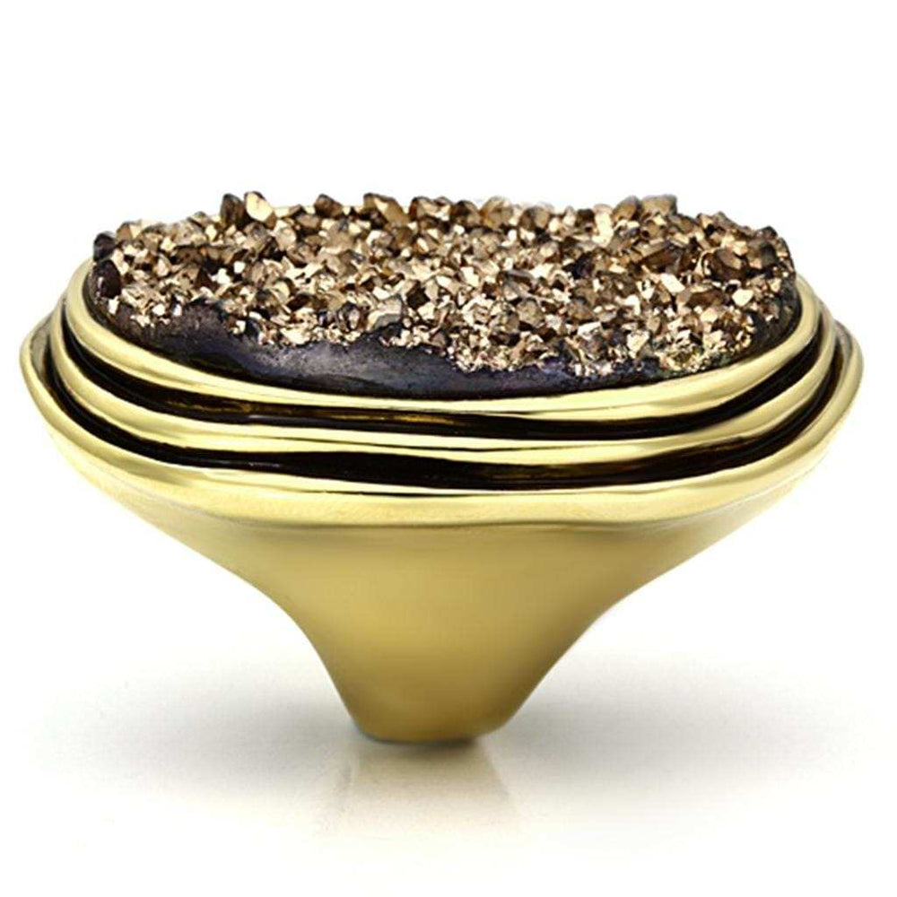 VL085 - IP Gold(Ion Plating) Brass Ring with Synthetic Synthetic Stone in Champagne - Alamode - Flyclothing LLC