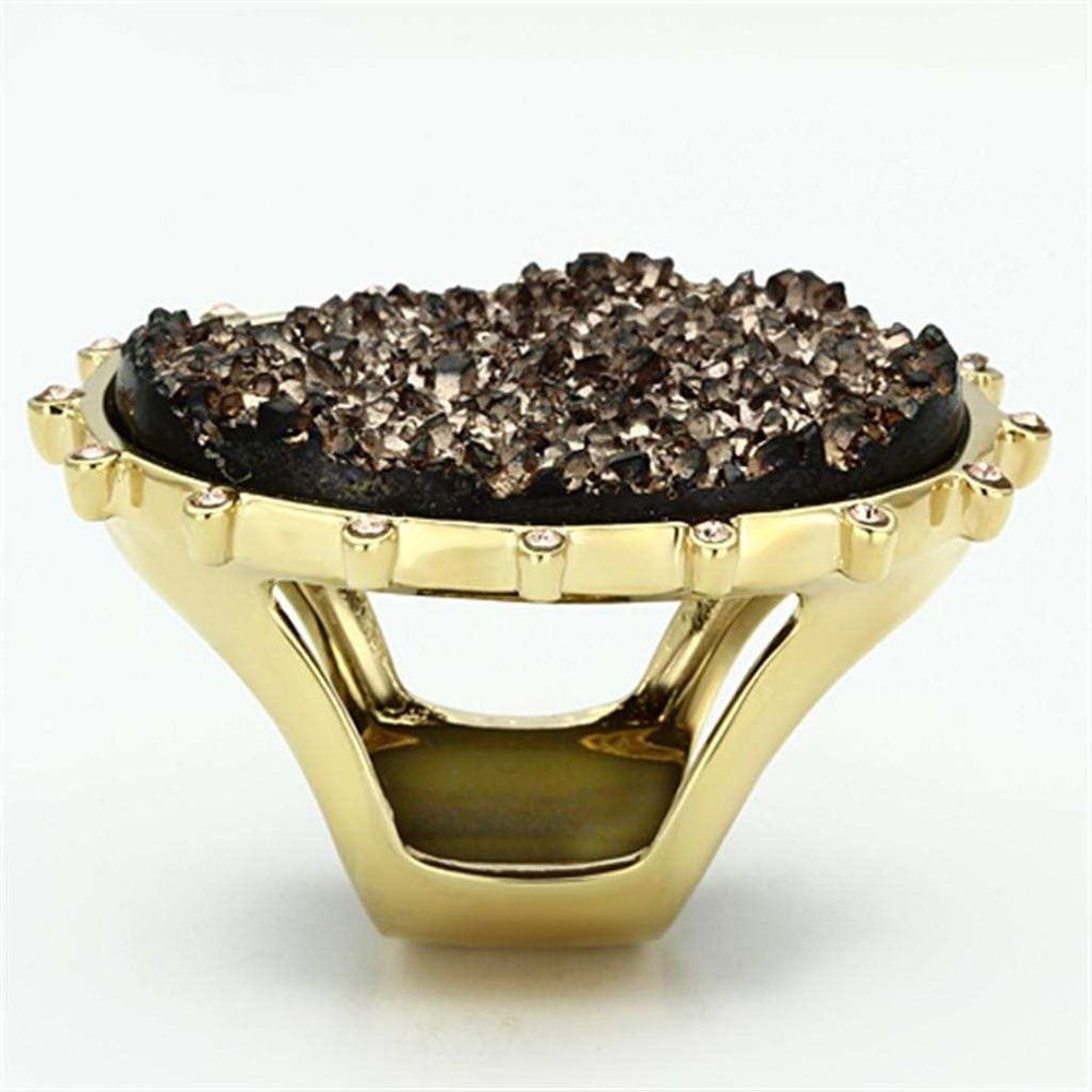 VL087 - IP Gold(Ion Plating) Brass Ring with Synthetic Synthetic Stone in Champagne - Alamode - Flyclothing LLC