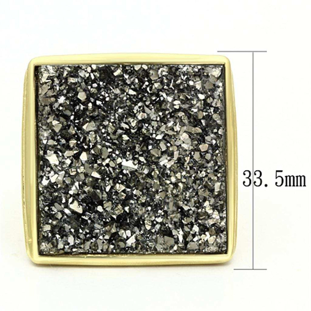 VL088 - IP Gold(Ion Plating) Brass Ring with Synthetic Synthetic Stone in Jet - Alamode - Flyclothing LLC