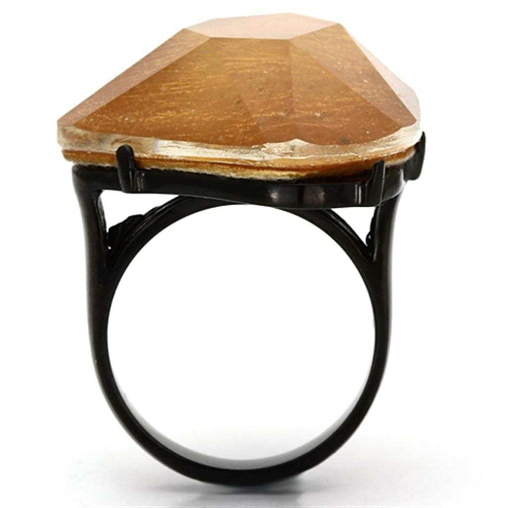 VL097 - IP Black(Ion Plating) Stainless Steel Ring with Synthetic Synthetic Stone in Orange - Alamode - Flyclothing LLC