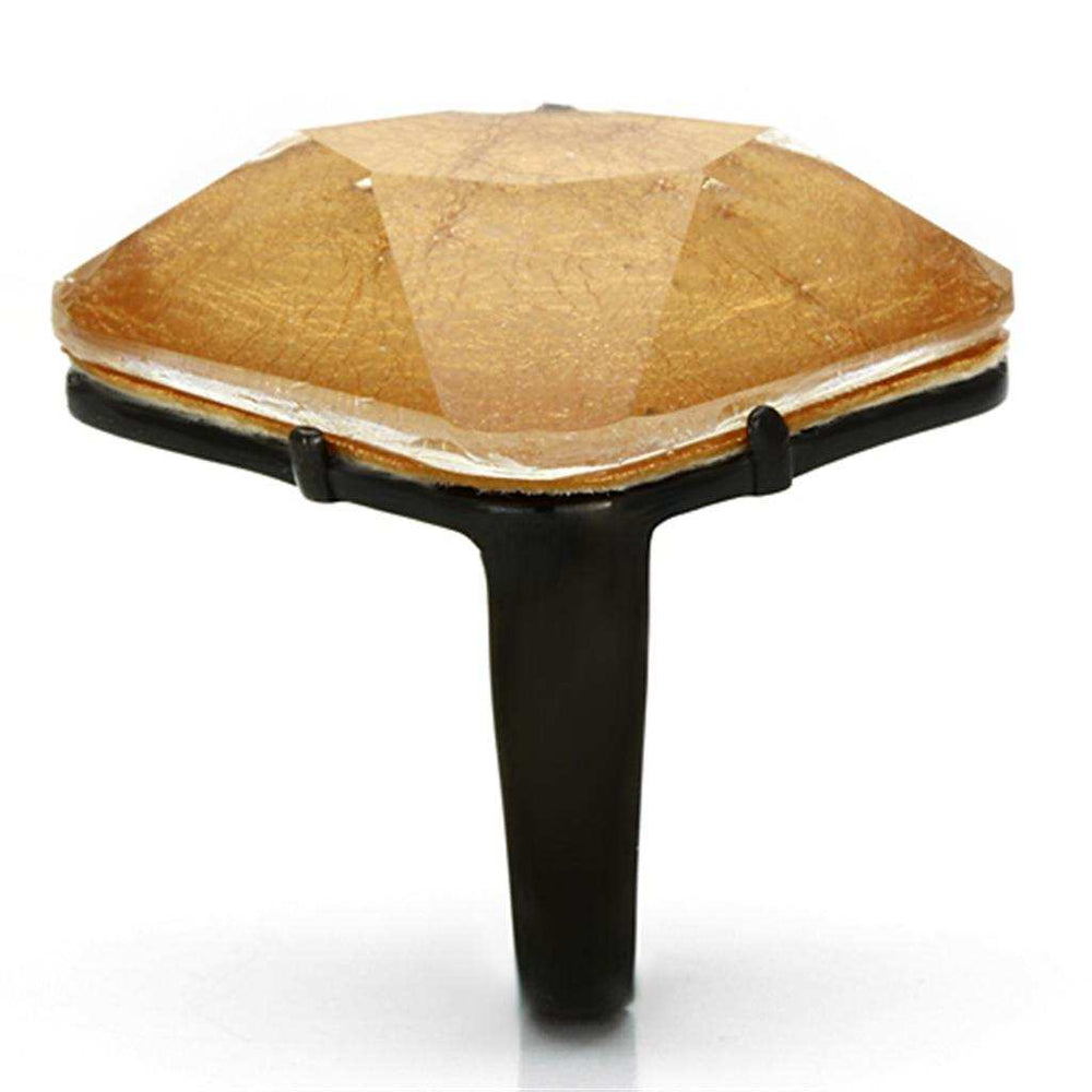 VL097 - IP Black(Ion Plating) Stainless Steel Ring with Synthetic Synthetic Stone in Orange - Alamode - Flyclothing LLC