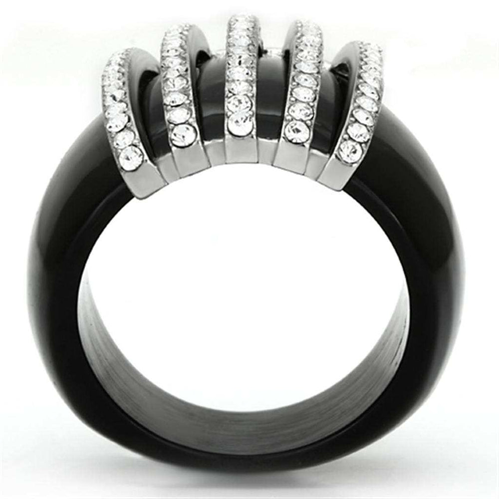 VL099 - High polished (no plating) Stainless Steel Ring with Top Grade Crystal in Clear - Alamode - Flyclothing LLC