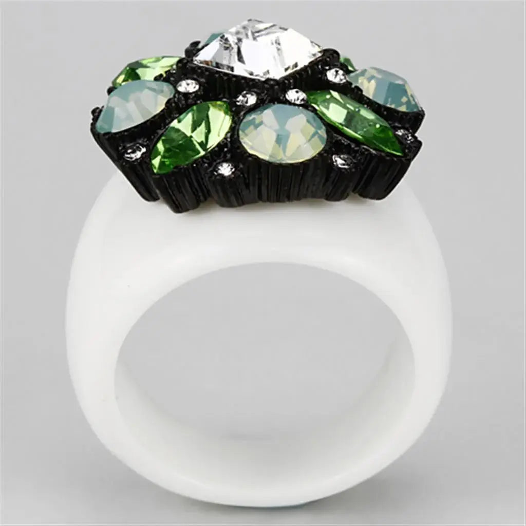 VL105 - IP Black(Ion Plating) Brass Ring with Top Grade Crystal in Clear - Alamode - Flyclothing LLC