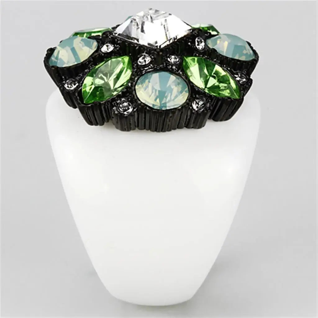 VL105 - IP Black(Ion Plating) Brass Ring with Top Grade Crystal in Clear - Alamode - Flyclothing LLC