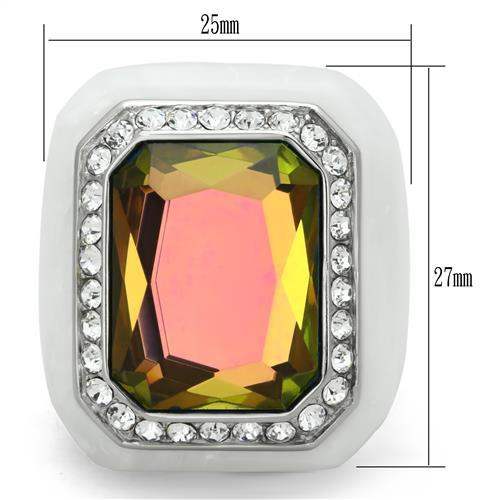 VL111 - High polished (no plating) Stainless Steel Ring with Synthetic Synthetic Stone in Aquamarine AB - Alamode - Flyclothing LLC