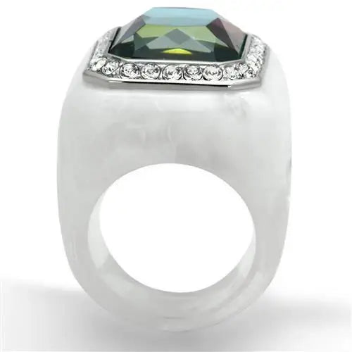 VL111 - High polished (no plating) Stainless Steel Ring with Synthetic Synthetic Stone in Aquamarine AB - Alamode - Flyclothing LLC