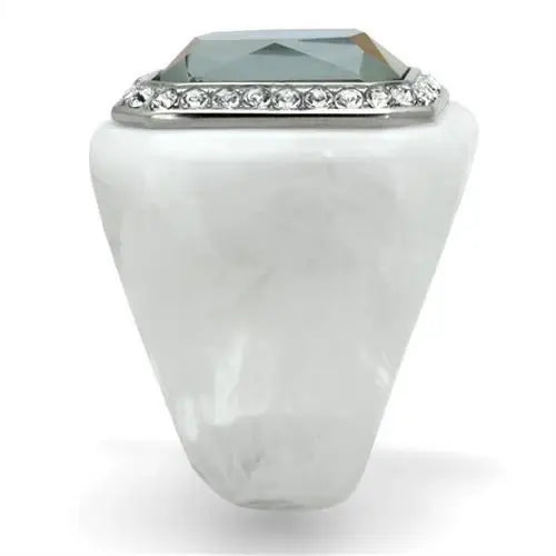 VL111 - High polished (no plating) Stainless Steel Ring with Synthetic Synthetic Stone in Aquamarine AB - Alamode - Flyclothing LLC