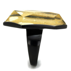 VL117 - IP Black(Ion Plating) Stainless Steel Ring with Synthetic Synthetic Stone in Citrine Yellow