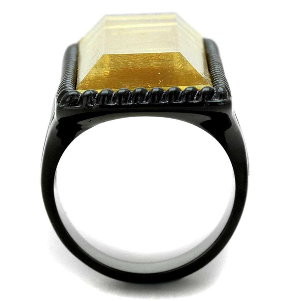 VL118 - IP Black(Ion Plating) Stainless Steel Ring with Synthetic Synthetic Stone in Citrine Yellow - Alamode - Flyclothing LLC