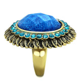 VL121 - IP Gold(Ion Plating) Stainless Steel Ring with Synthetic Synthetic Stone in Sea Blue - Alamode