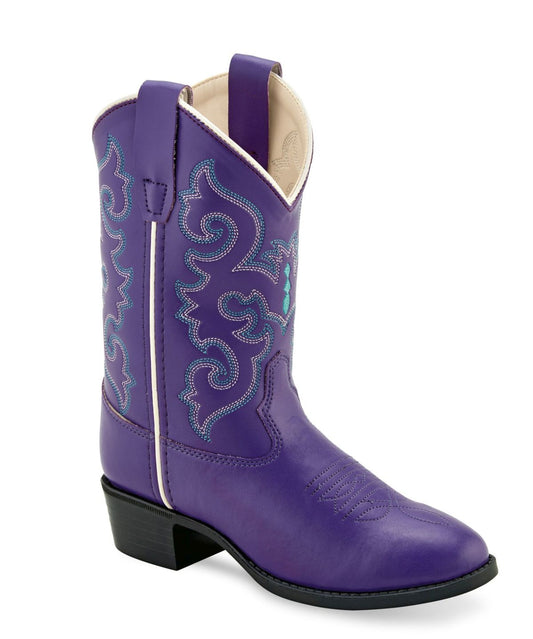 Old West Purple Children All Over Leatherette Material Round Toe Boots