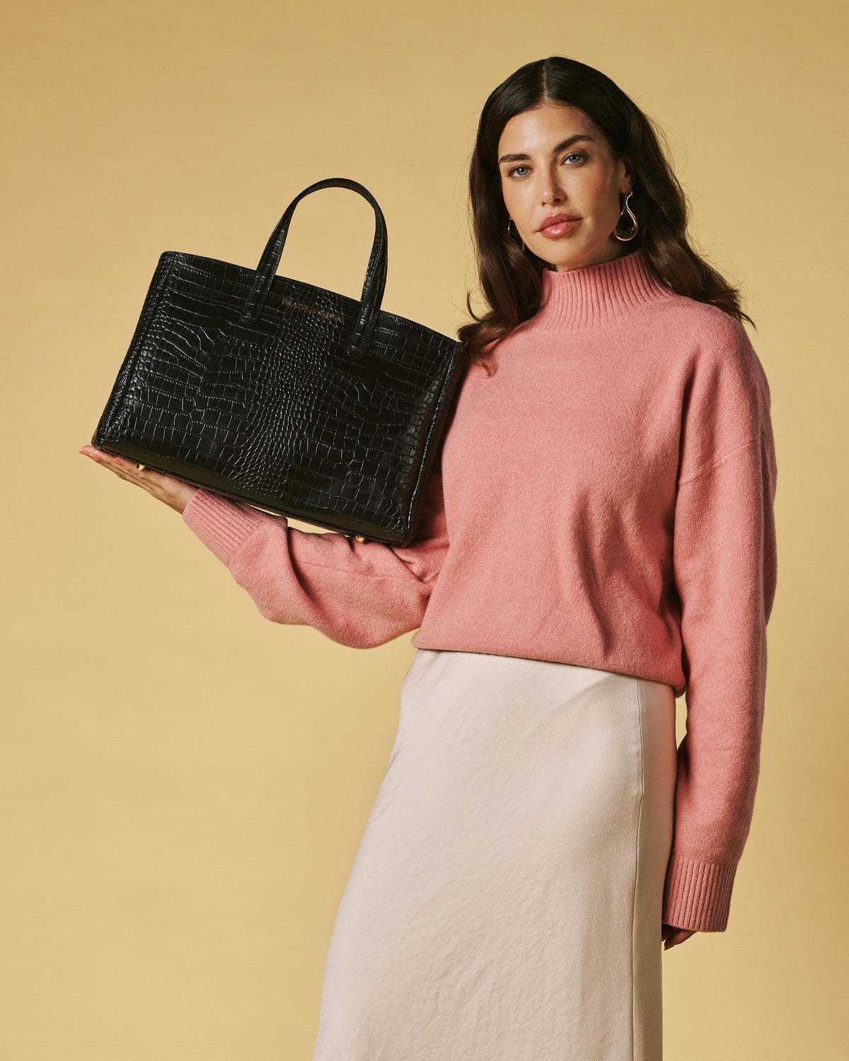 Valentina (black) - Italian calf leather women's handbag (with shoulder strap)