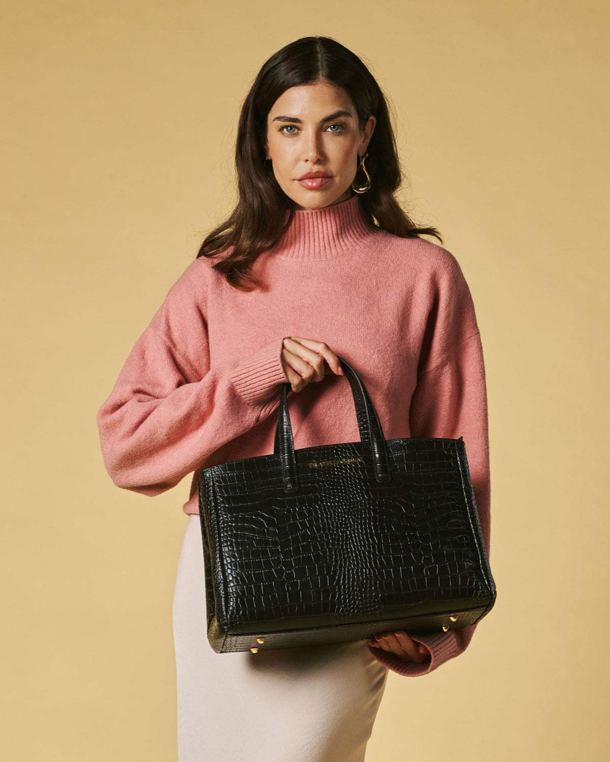 Valentina (black) - Italian calf leather women's handbag (with shoulder strap)
