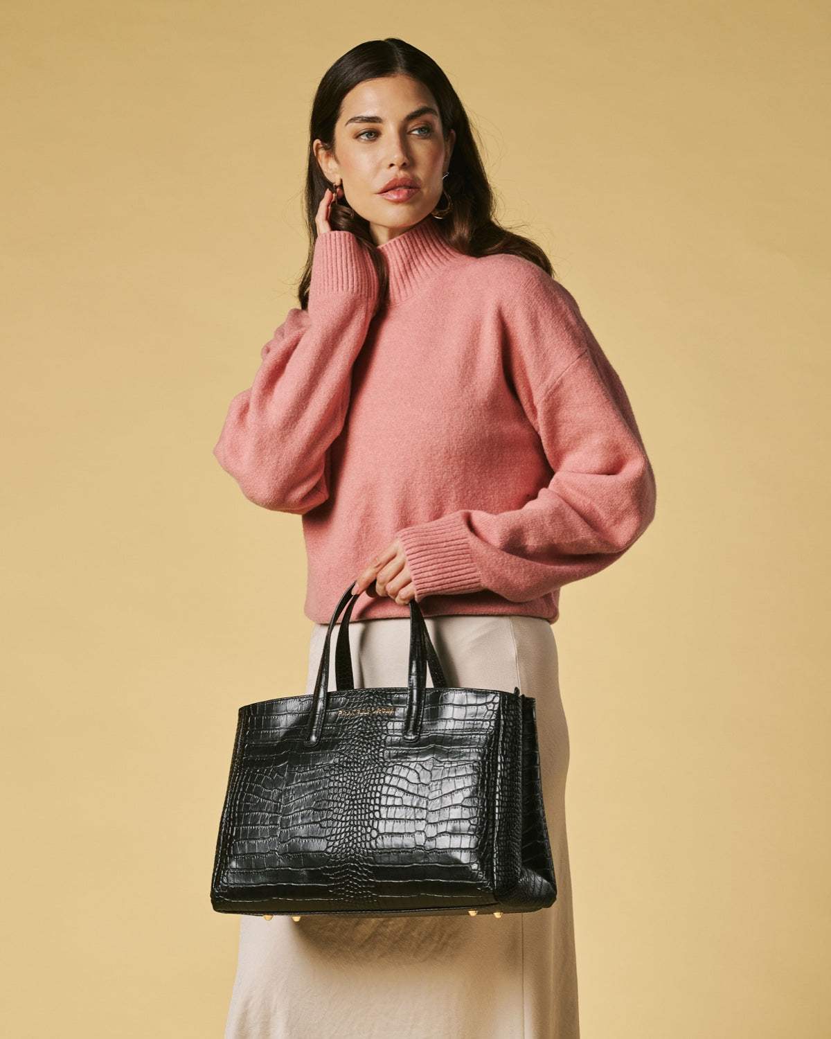 Valentina (black) - Italian calf leather women's handbag (with shoulder strap)