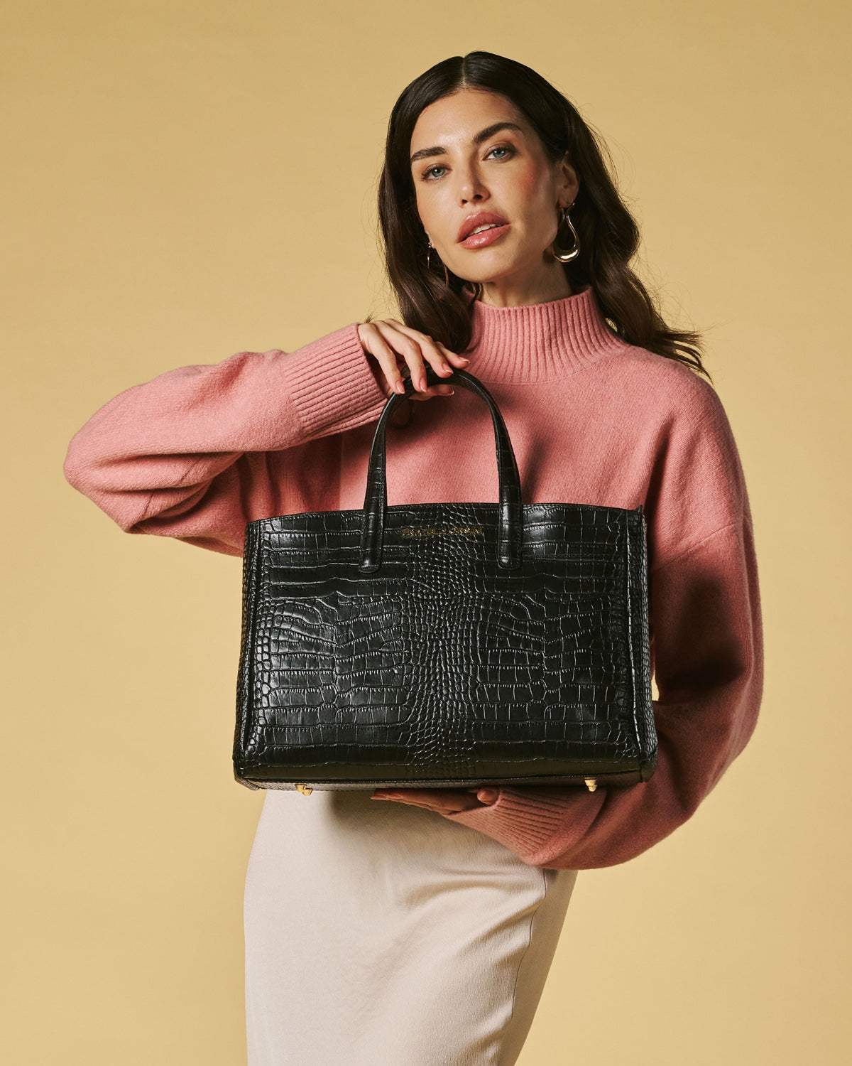 Valentina (black) - Italian calf leather women's handbag (with shoulder strap)