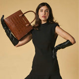 Valentina (cognac) - Italian calf leather women's handbag (with shoulder strap)