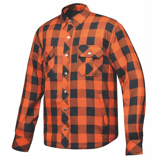 Valiant - Mens Black & Orange Armored Flannel - Unik Just for Bikers - Flyclothing LLC