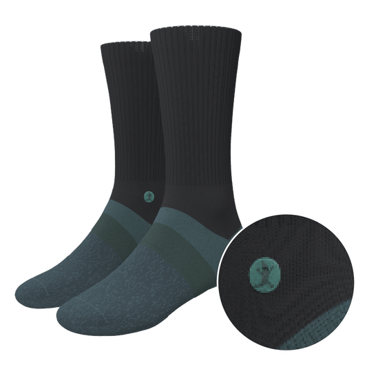 The Night Owl | Black and Teal Heel Hammock™ Crew Socks - Shinesty