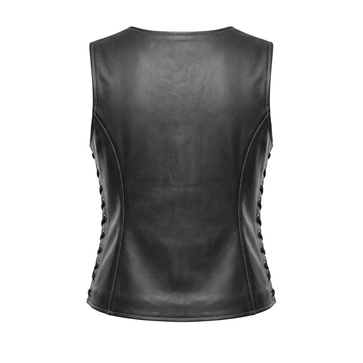 American Woman - USA Flag Liner Leather Motorcycle Vest - Unik Just for Bikers - Flyclothing LLC