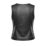 American Woman - USA Flag Liner Leather Motorcycle Vest - Unik Just for Bikers - Flyclothing LLC