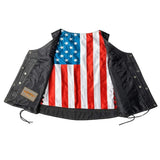American Woman - USA Flag Liner Leather Motorcycle Vest - Unik Just for Bikers - Flyclothing LLC
